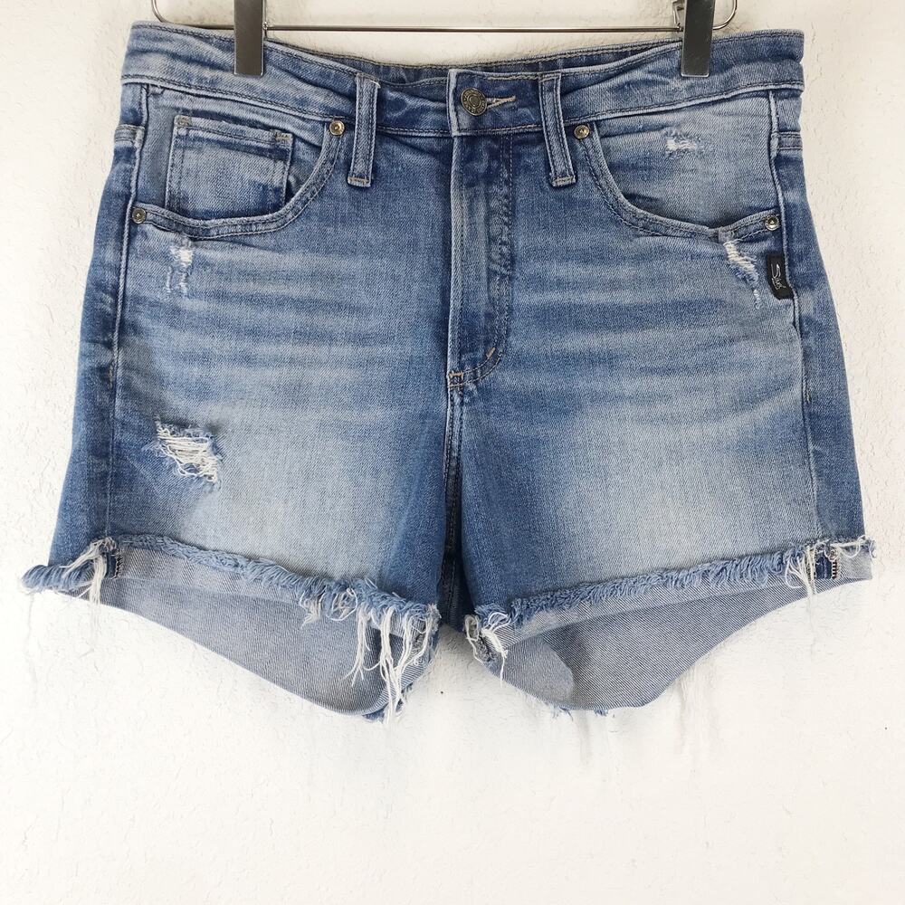 Silver Jeans Beau Short Mid Rise Girlfriend Distressed Stretch Cuffed Denim 27